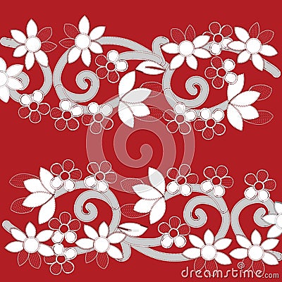 White Richelieu embroidery patterns on the red background Vector Illustration